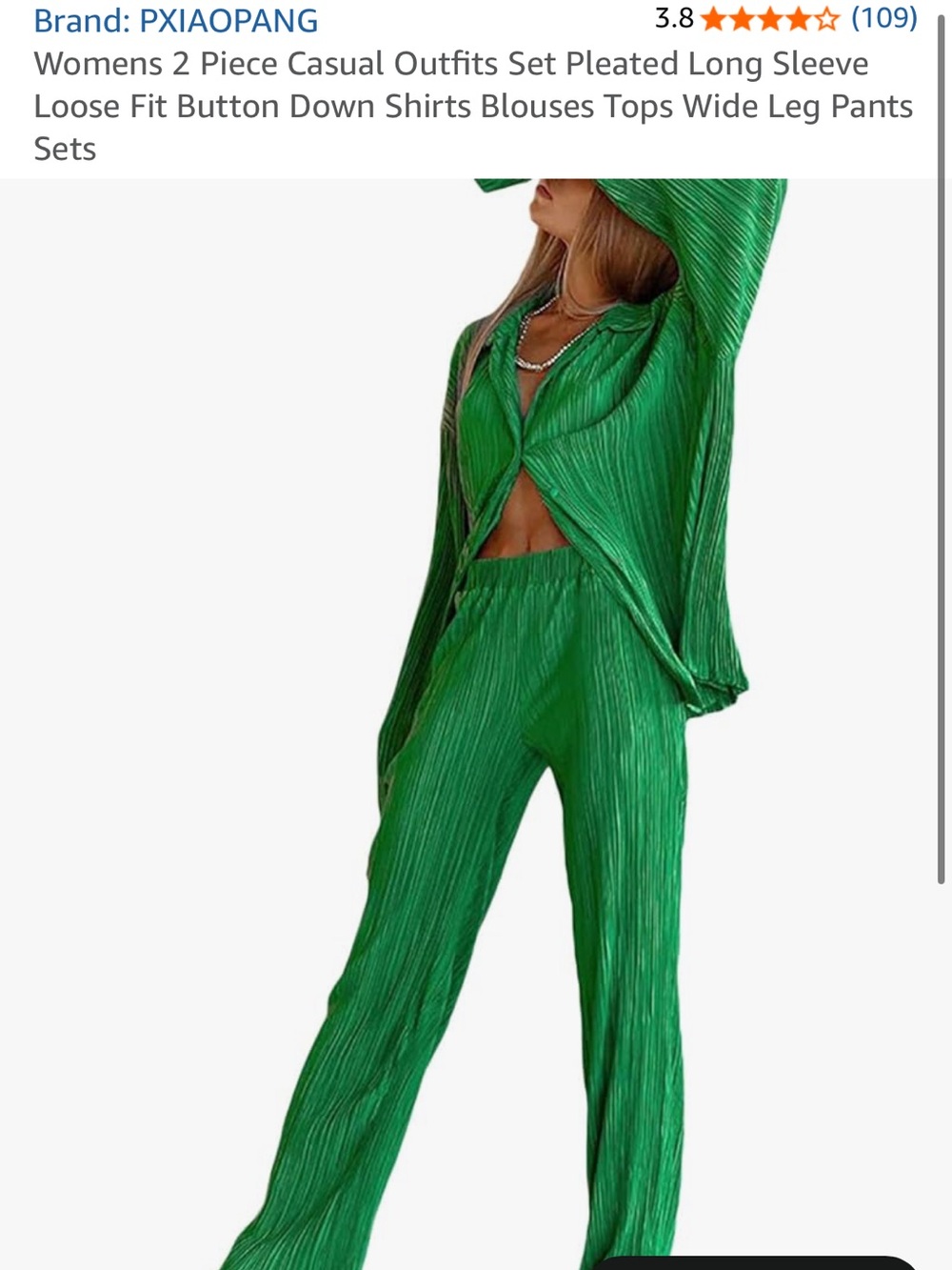 Women's Green Pleated Wide-Leg Pants & Top Set